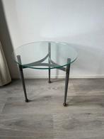 Glazen bijzettafeltje, Huis en Inrichting, Tafels | Bijzettafels, Minder dan 55 cm, Gebruikt, Rond, Glas