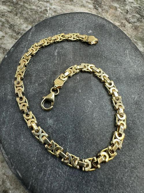 Prachtige 14k gouden platte koningsarmband | ITALY, Sieraden, Tassen en Uiterlijk, Armbanden, Nieuw, Goud, Ophalen of Verzenden