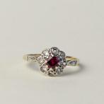 vintage 9 karaat gouden bloemen cluster ring robijn topaas., Verzenden, Nvt, Roze, Met edelsteen
