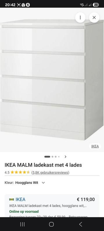 Ikea Malm ladekast met vier lades - afbeelding 1