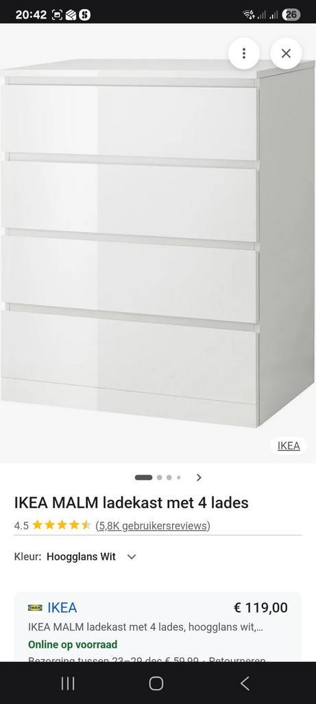 Ikea Malm ladekast met vier lades, Huis en Inrichting, Kasten | Schoenenkasten, Gebruikt, Ophalen of Verzenden