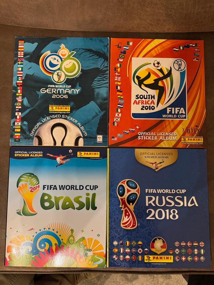 Panini 4 lege WK albums 2006, 2010, 2014, 2018, Verzamelen, Sportartikelen en Voetbal, Zo goed als nieuw, Poster, Plaatje of Sticker