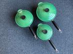 Crueset, resedagroen, gietijzer, steelpan 3x, inductie, gas., Ophalen of Verzenden, Gebruikt, Gietijzer, Koekenpan of Braadpan