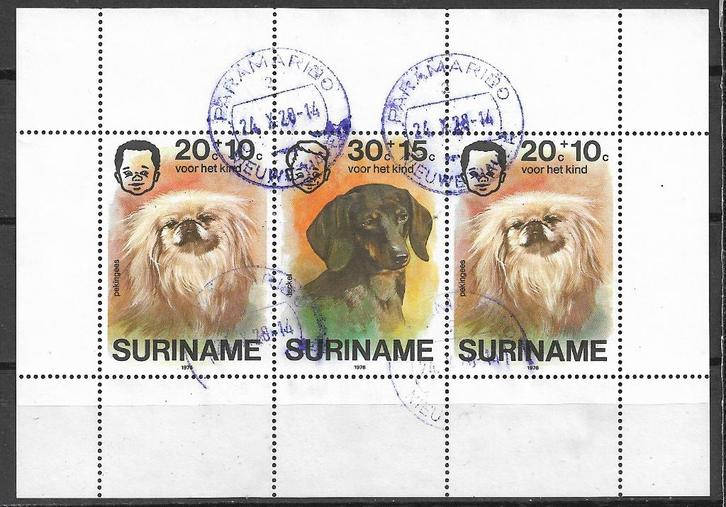 Suriname 1976 Kinderzegel vel hond pekingees tekkel, Postzegels en Munten, Postzegels | Suriname, Gestempeld, Verzenden