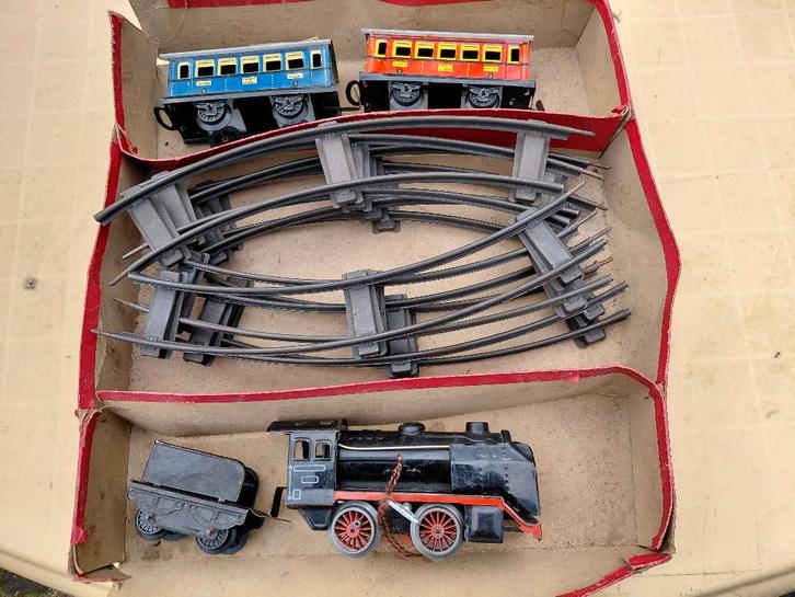 Antieke blikken speelgoed trein + rails., Antiek en Kunst, Antiek | Speelgoed, Verzenden