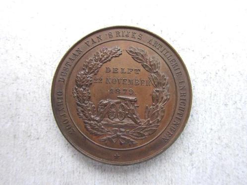Delft 200-jarig bestaan Rijks Artellerie Inrichtingen 1879, Postzegels en Munten, Penningen en Medailles, Brons, Nederland, Verzenden