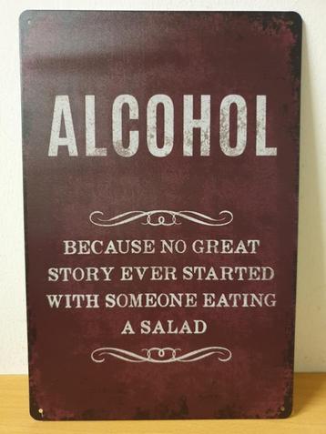 Alcohol story eat a salad reclamebord van metaal wandbord 