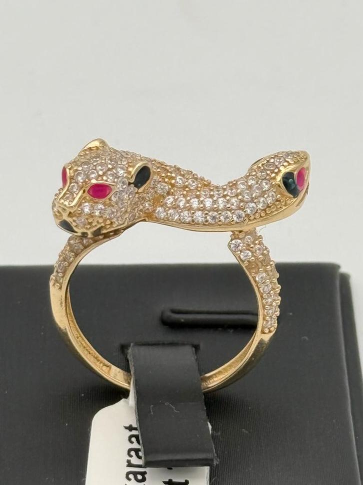 14 karaat gouden tijger&slangenkop ring voor dames maat 17.5, Sieraden, Tassen en Uiterlijk, Ringen, Nieuw, Dame, 17 tot 18, Goud