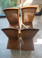 4 Stoelen met riet bekleding + Eiken Tafel (Uitschuifbaar), Huis en Inrichting, Stoelen, Ophalen, Riet of Rotan, Gebruikt, Bruin