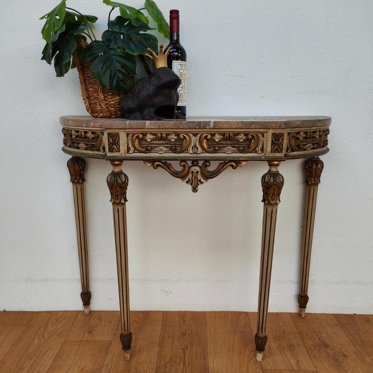Vintage wandconsole sidetable consoletafel marmer blad 403, Huis en Inrichting, Tafels | Sidetables, Gebruikt, 25 tot 50 cm, 100 tot 150 cm