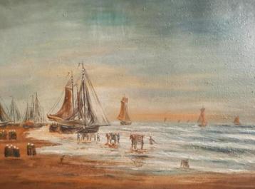 Schilderij: Schepen aan de kust beschikbaar voor biedingen