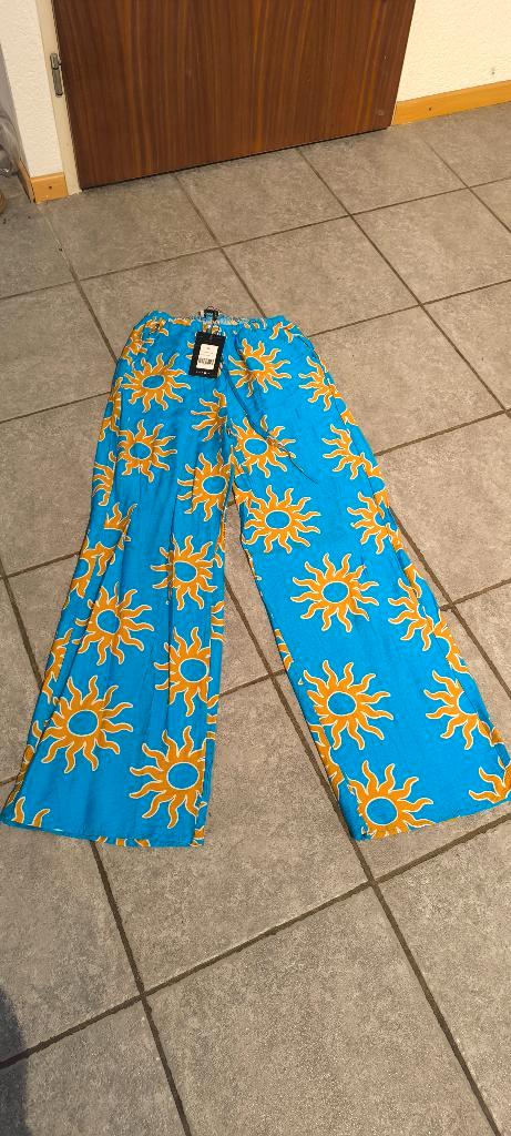 Loavies blauwe wide leg broek met zonnen xs, Kleding | Dames, Broeken en Pantalons, Nieuw, Maat 34 (XS) of kleiner, Blauw, Lang