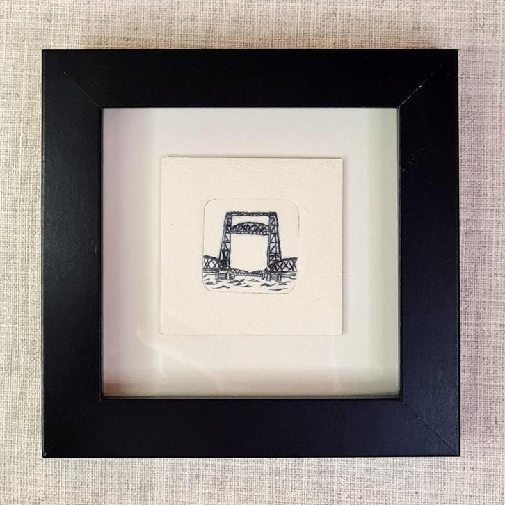 Etsje van de Hef, brug in Rotterdam met 3D lijstje 10x10 cm, Huis en Inrichting, Woonaccessoires | Schilderijen, Tekeningen en Foto's
