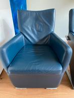 2 Topform Kian fauteuils - Blauw leer, aluminium frame, Huis en Inrichting, Ophalen, Modern design, Gebruikt, 50 tot 75 cm
