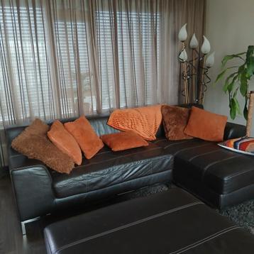 Leren Hoekbank met Hocker