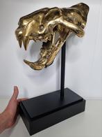 Tijger schedel messing goud op standaard, Antiek en Kunst, Kunst | Designobjecten, Ophalen of Verzenden
