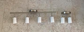 Plafondlamp, set van 2 lampen, rvs en wit glas, verstelbaar beschikbaar voor biedingen