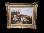 Schilderij  Herderinnen met kleinvee.Gesign, Antiek en Kunst, Ophalen of Verzenden