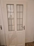 2 Witte binnendeuren met glas in lood, Ophalen of Verzenden, Glas, Binnendeur, 200 tot 215 cm