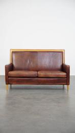 Schapenleren Art Deco design 2 zits bank met houten details, Gebruikt, ., 150 tot 200 cm, Tweepersoons