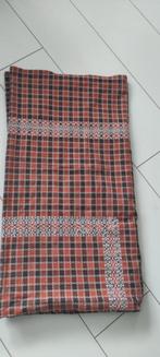 Vintage tafelkleed geblokt bruin oranje wit, Ophalen of Verzenden, Gebruikt, Rechthoek, Binnen