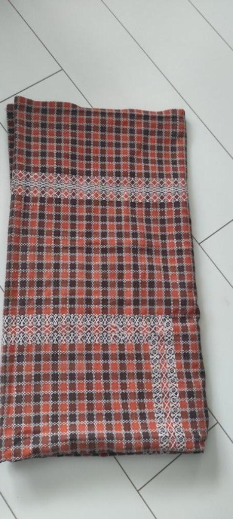 Vintage tafelkleed geblokt bruin oranje wit, Huis en Inrichting, Tafelkleden, Gebruikt, Rechthoek, Binnen, Ophalen of Verzenden