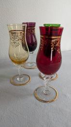 Franse Retro Vintage gekleurde glazen goud op gedraaide voet, Ophalen of Verzenden, Zo goed als nieuw, Overige typen