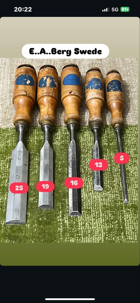 E.A. Berg Zweden Beitels - afmetingen 25-19-16-13-5mm, Doe-het-zelf en Verbouw, Gereedschap | Handgereedschap, Gebruikt, Ophalen of Verzenden