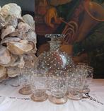 Karafset, antieke karaf set stippen, ca 1920, vintage glas., Ophalen of Verzenden