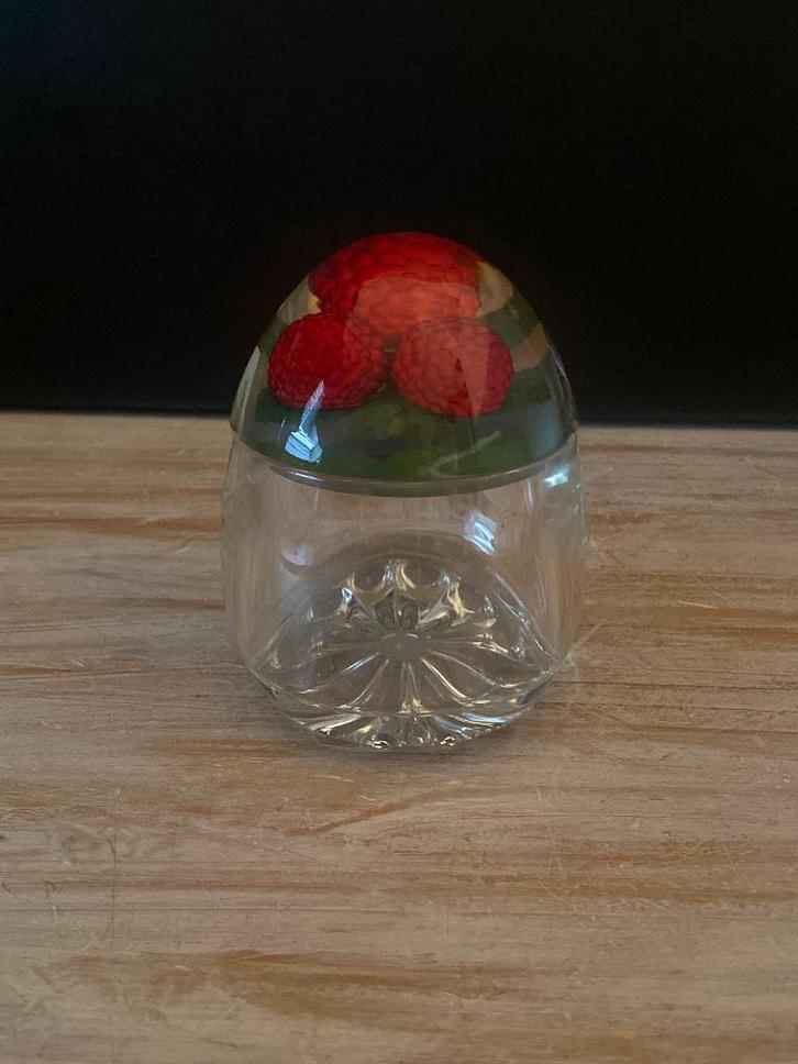 Vintage jam potje, marmelade pot perspex , kunststof, Huis en Inrichting, Keuken | Servies, Gebruikt, Overige typen, Overige stijlen