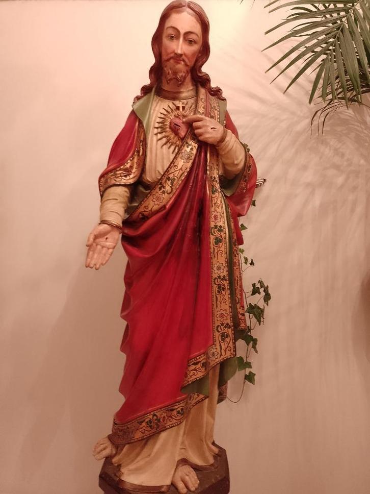 Antiek kerkbeeld van Jezus Christus Heilige Hart 1.25 meter, Antiek en Kunst, Curiosa en Brocante, Ophalen
