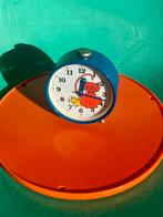 Vintage wekker klokje oranje kat muis blauw metaal HEMA, Witgoed en Apparatuur, Wekkers, Ophalen of Verzenden, Gebruikt, Analoog