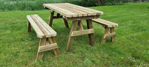 Degelijke Tafel met Losse banken zie maat in advertentie, Tuin en Terras, Tuinsets en Loungesets, Nieuw, Hout, Ophalen of Verzenden