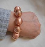 Zilveren Rosé goud vergulde grote bollen armband nr.725, Verzenden, Zo goed als nieuw, Goud, Zilver