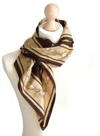 Vintage designer foulard, shawl, bruin/beige/zilver, Kleding | Dames, Vintage Designer, Sjaal, Zo goed als nieuw, Verzenden