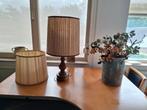 Schemerlamp met 2 kappen, Huis en Inrichting, Lampen | Tafellampen, Ophalen, Hout, Gebruikt, Vintage
