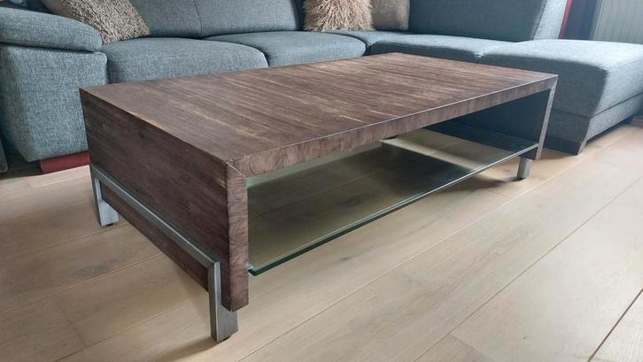 Acacia houten salontafel, Huis en Inrichting, Tafels | Salontafels, Gebruikt, Minder dan 50 cm, 50 tot 100 cm, 100 tot 150 cm