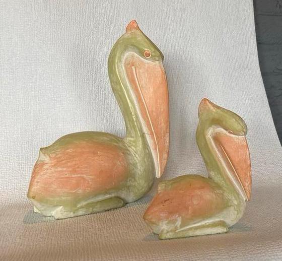 Vintage houten Pelikaan Beelden Set, Antiek en Kunst, Kunst | Beelden en Houtsnijwerken, Ophalen of Verzenden
