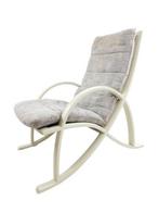 Vintage eighties fauteuil wit rotan grijs roze stof, Huis en Inrichting, Fauteuils, Gebruikt, ., 75 tot 100 cm, Ophalen of Verzenden