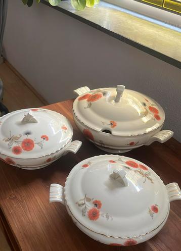 Vintage/Antieke drie  dekschalen set beschikbaar voor biedingen