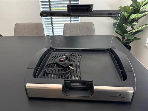 Essenso BBQ grillplaat tafelgrill met glazen deksel, Witgoed en Apparatuur, Grillplaten, Zo goed als nieuw, Ophalen of Verzenden