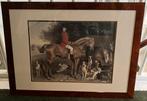 Engelse gravure ruiter te paard met honden 58 x 77 cm., Antiek en Kunst, Ophalen