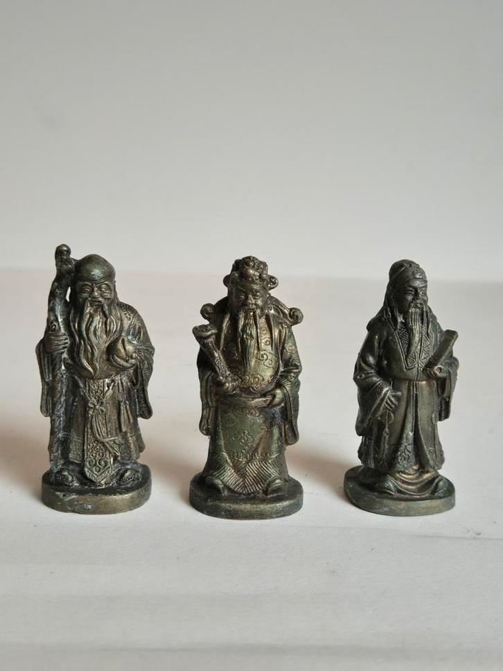 Drie bronzen Chinese wijzen beeldjes, Antiek en Kunst, Kunst | Beelden en Houtsnijwerken, Ophalen of Verzenden