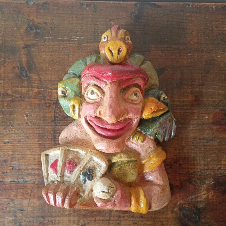 Gipsen Carnavals masker/beeld Nar/Joker jaren 50/60, Antiek en Kunst, Curiosa en Brocante, Ophalen of Verzenden