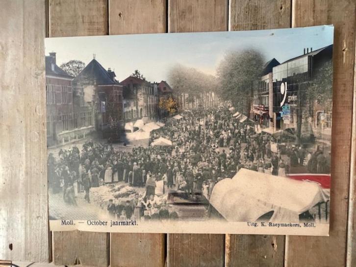 Grote oude foto Moll. October jaarmarkt. Ingekleurd., Antiek en Kunst, Kunst | Tekeningen en Foto's, Ophalen