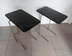Twee zwarte bijzettafeltjes met chromen onderstel, Ophalen, Gebruikt, Metaal of Aluminium, 45 tot 60 cm