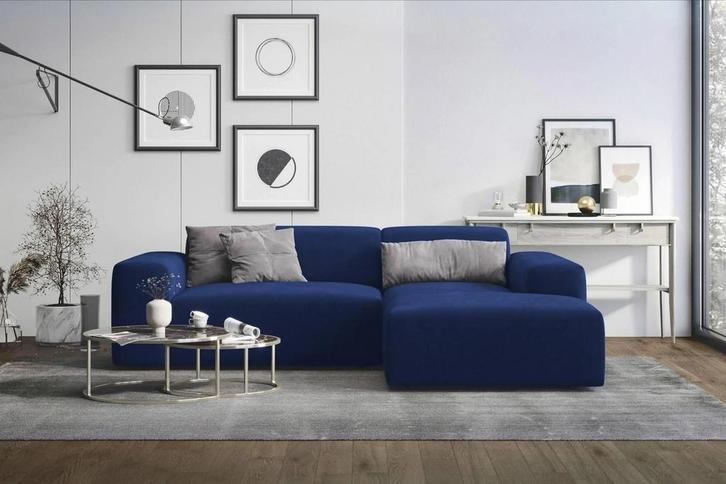 Naduvi hoekbank rechts - Velvet Blue, Huis en Inrichting, Banken | Complete zithoeken, Zo goed als nieuw, Stof, Ophalen