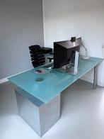 Ultom Isotta glazen hoek bureau met vast ladeblok, Huis en Inrichting, Bureaus, Ophalen, Gebruikt, Bureau