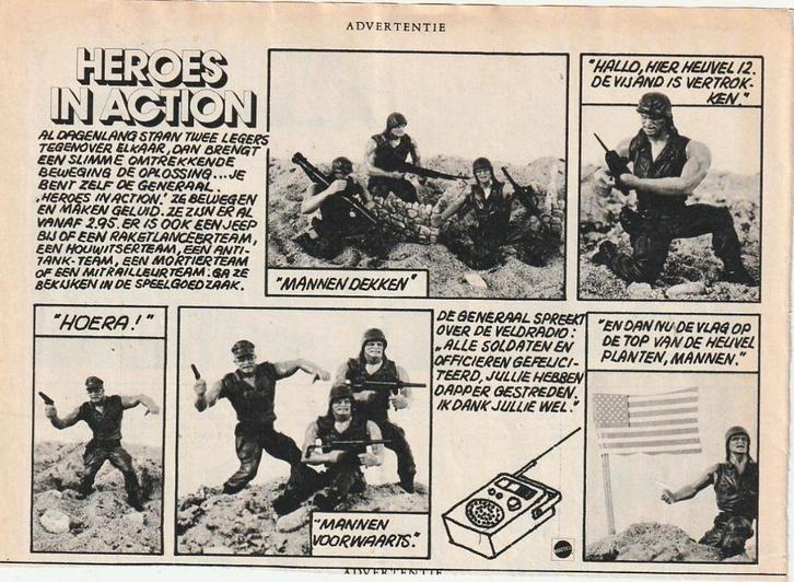 Retro reclame 1976 Heroes in Action soldaten poppen, Verzamelen, Retro, Overige typen, Verzenden