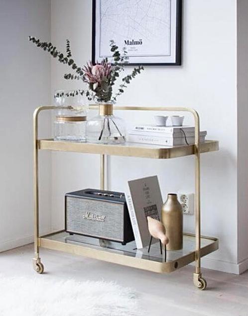 Nordal Trolley theewagen kleur goud, Huis en Inrichting, Tafels | Sidetables, Nieuw, 25 tot 50 cm, 50 tot 100 cm, Rechthoekig